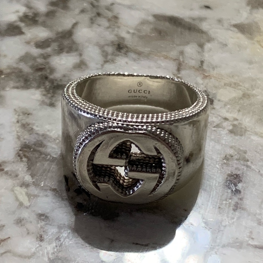 GUCCI GG Unisex Ring, Sterling Silver 925, Gucci Size 19, Approx. USA Size 8.75